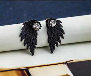 Vintage 3D Angel Wings Stud Earrings with Rhinestones