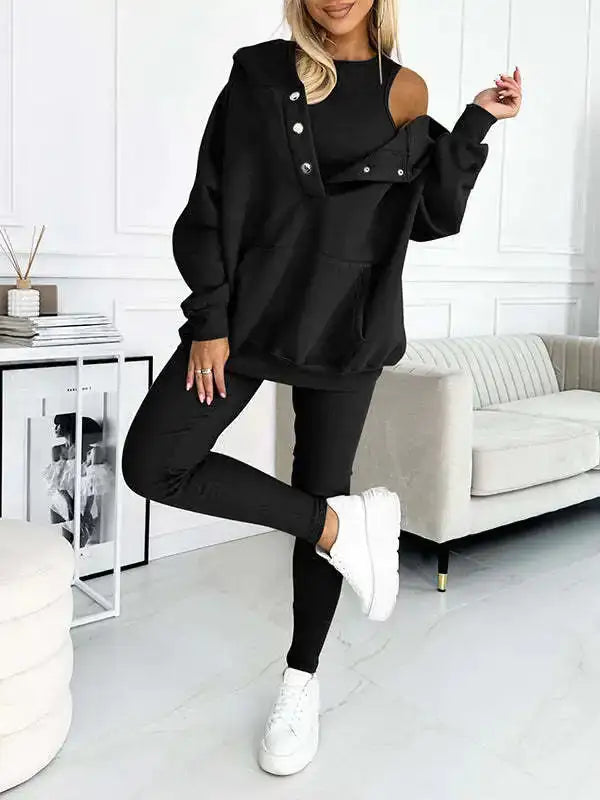 Women's Tracksuit Set Black Standing One Leg 2