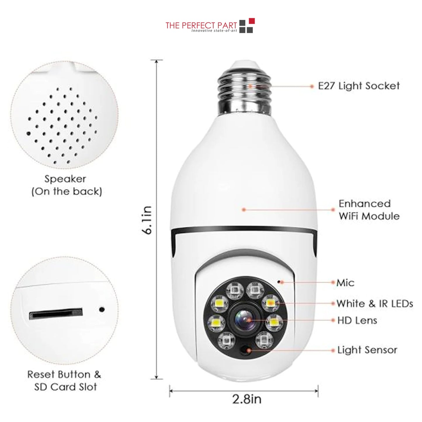 VisionSphere 360° 1080P IP E27 Light Bulb Camera Wi-Fi IR Night Smart Home Wireless Security
