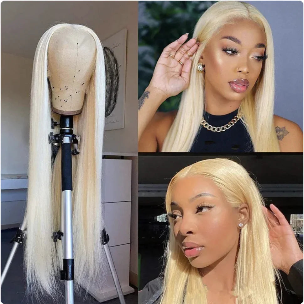 Light Golden Long Straight Synthetic Lace Wig