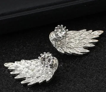 Vintage 3D Angel Wings Stud Earrings with Rhinestones