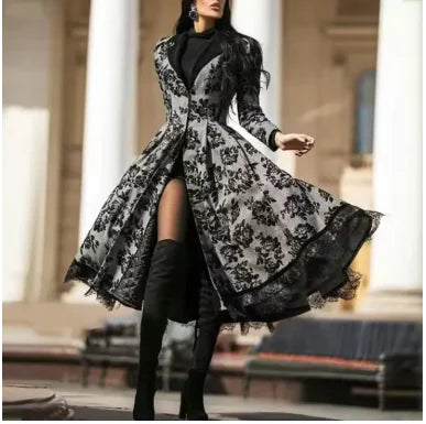 Frosted Elegance - Winter Lace Stitching Long Skirt