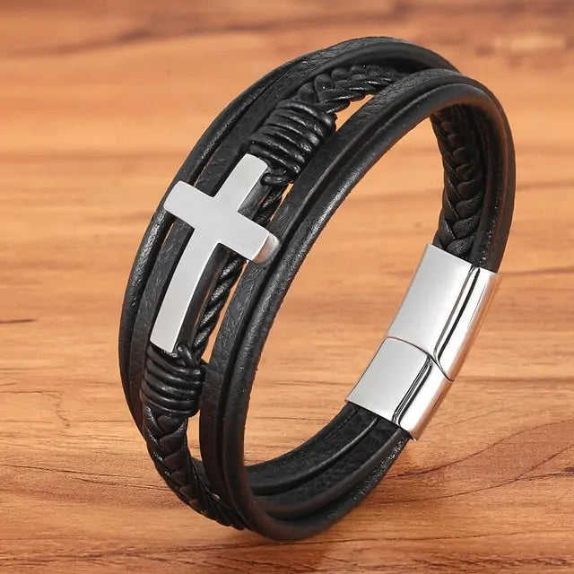 Stylish Men's Cross Bracelet - Silver Cross