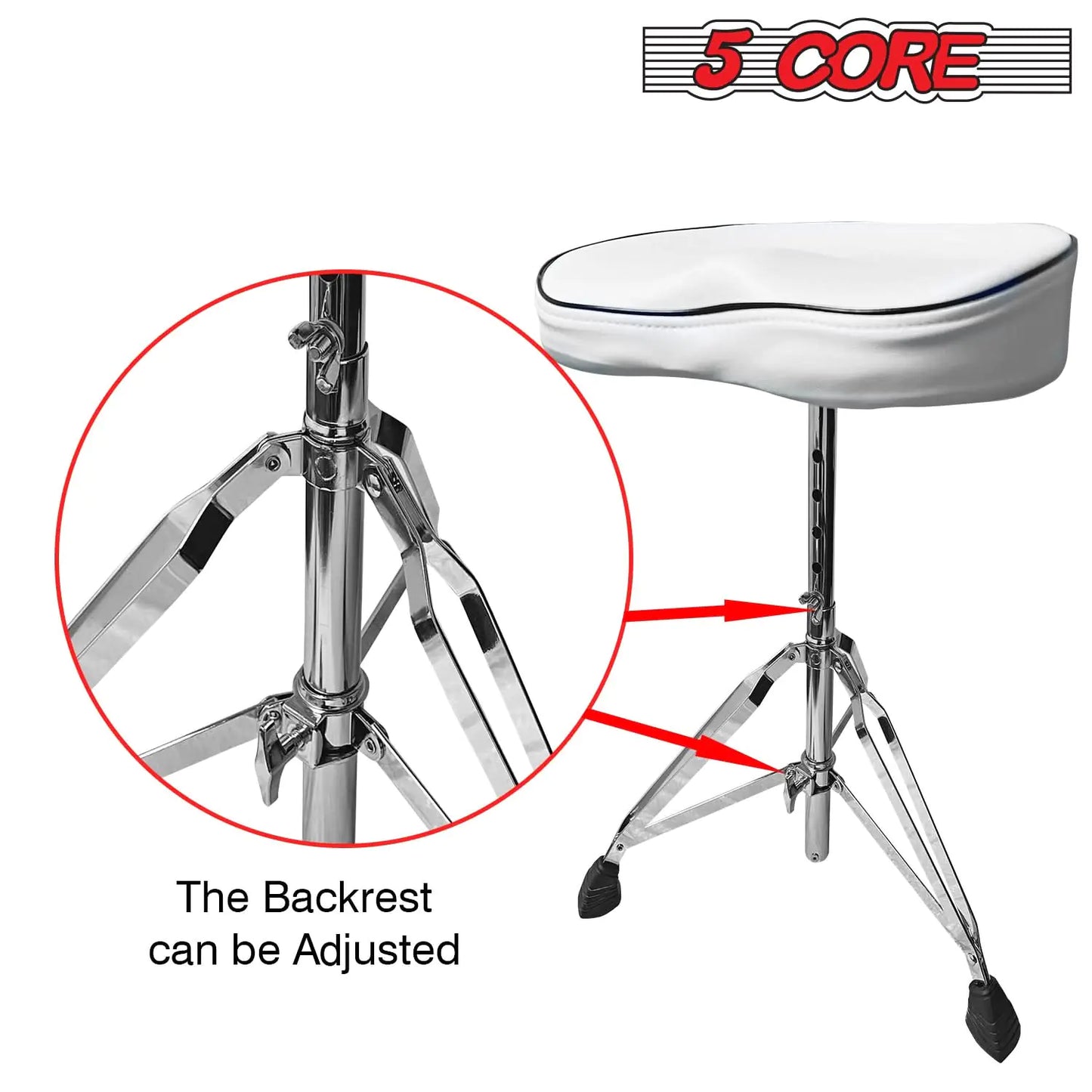 5 CORE Drum Throne Thick Padded Comfortable Guitar Stool with Memory Foam Adjustable Padded Keyboard Chair Metal Piano Stool Premium Musician Chair White DS CH WH SDL