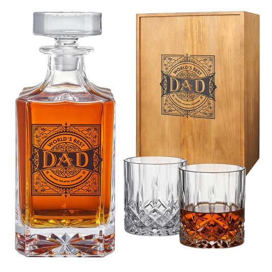Gifts for Dad Men Unique Whiskey Decanter Set with 2 Glasses 730mL Decanter and 2 Whiskey Glass + Wood Gift Box Gifts from Daughter Son Best Granddad Birthday Winter Retirement Dads Gift