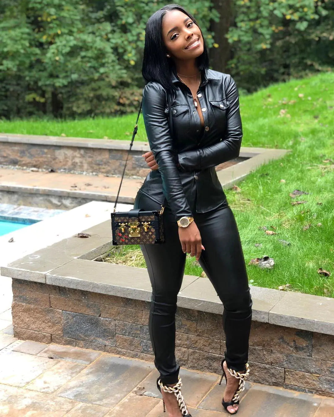 Women's Leather Cardigan Sports Set