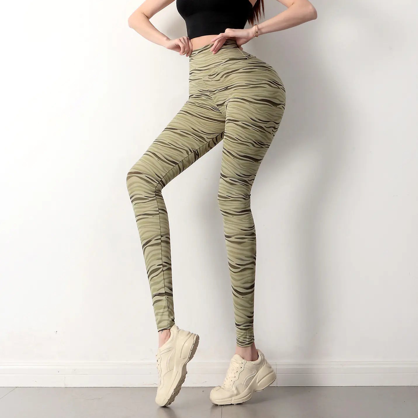 Peach Zebra Striped Yoga Pants for Women