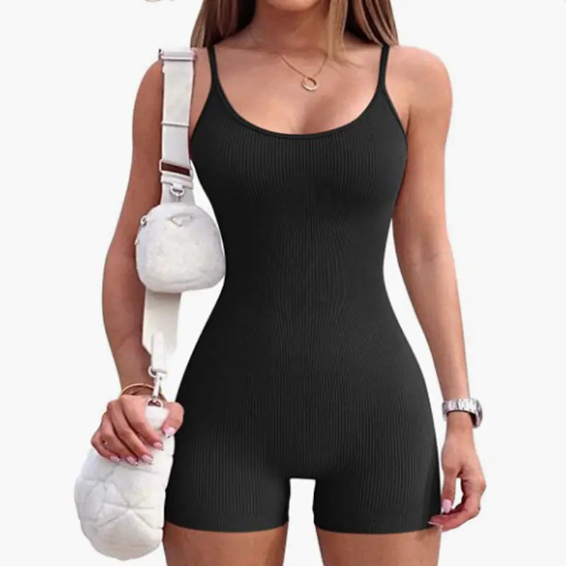 Women's Summer Yoga Bodysuit with Shorts and Suspenders